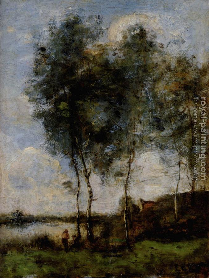 Jean-Baptiste-Camille Corot : Pecheur Au Bord De la Riviere